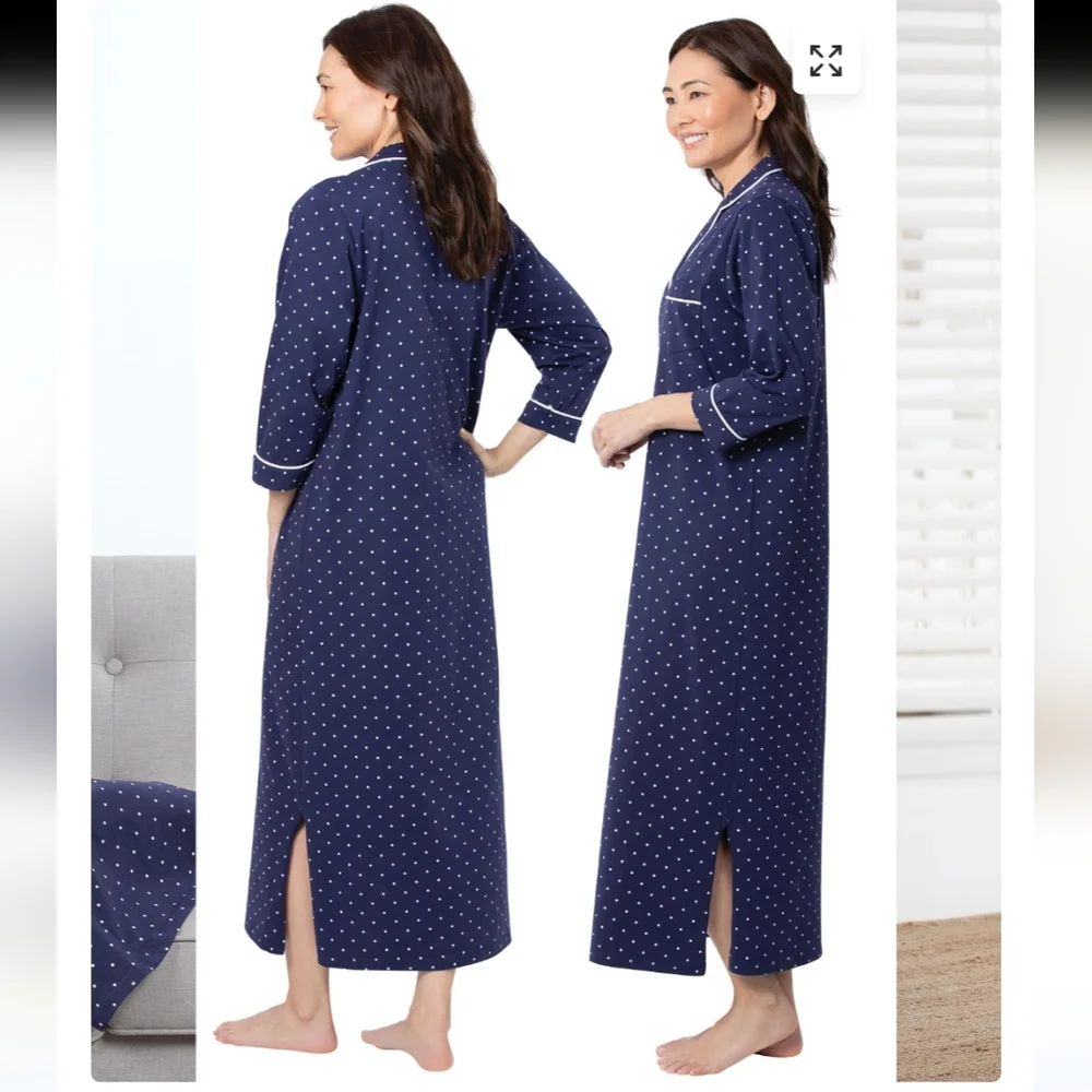 Pajama Graham Polka Dot Maxi Midi Nightgown Size 2X Roomy Warm Cozy Cotton Knit